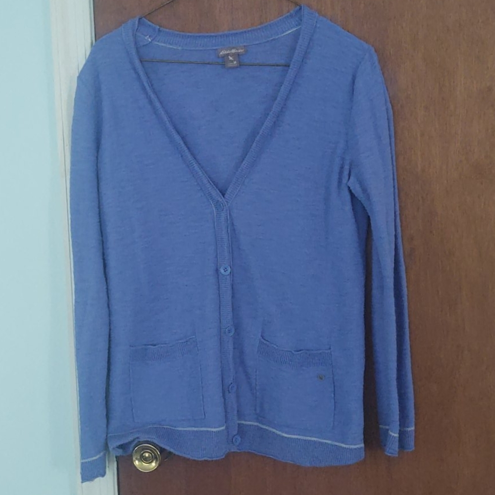 Periwinkle Eddie Bauer cardigan sweater ladies med